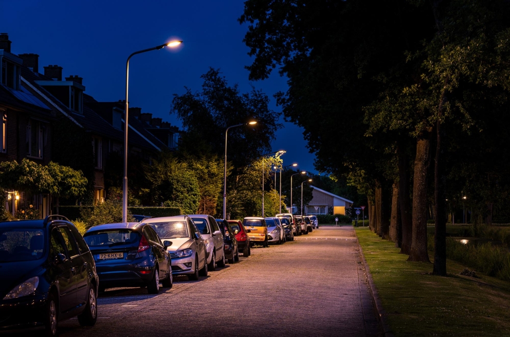 Lightronics Prunus E4 armaturen langs een straat in een woonwijk in Oud Beijerland