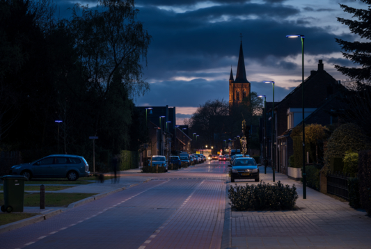 Lightronics PRUNUS C1 armaturen in een woonstraat in Loon op Zand