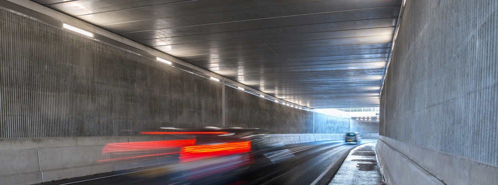 Lightronics PLUTEGO LED armaturen in een autotunnel in Bunnik