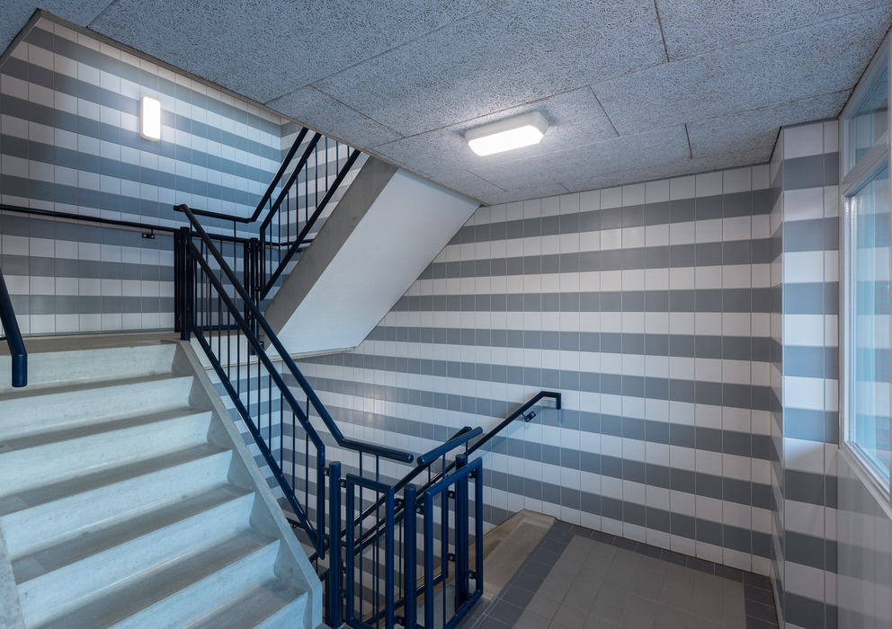 Lightronics WPV armaturen in het trappenhuis van een appartementencomplex aan de Perserij in Tiel